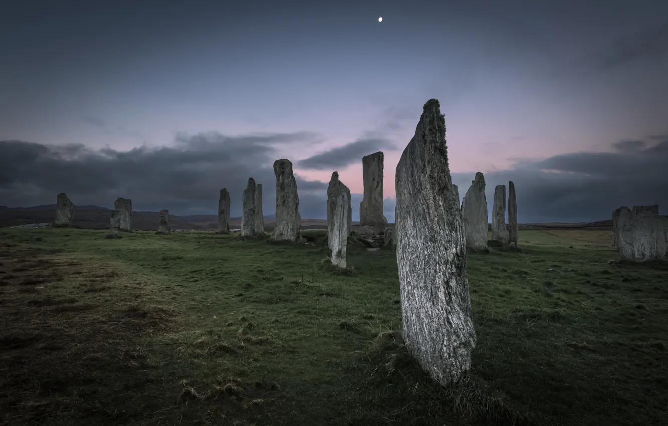 Photo wallpaper field, night, stones
