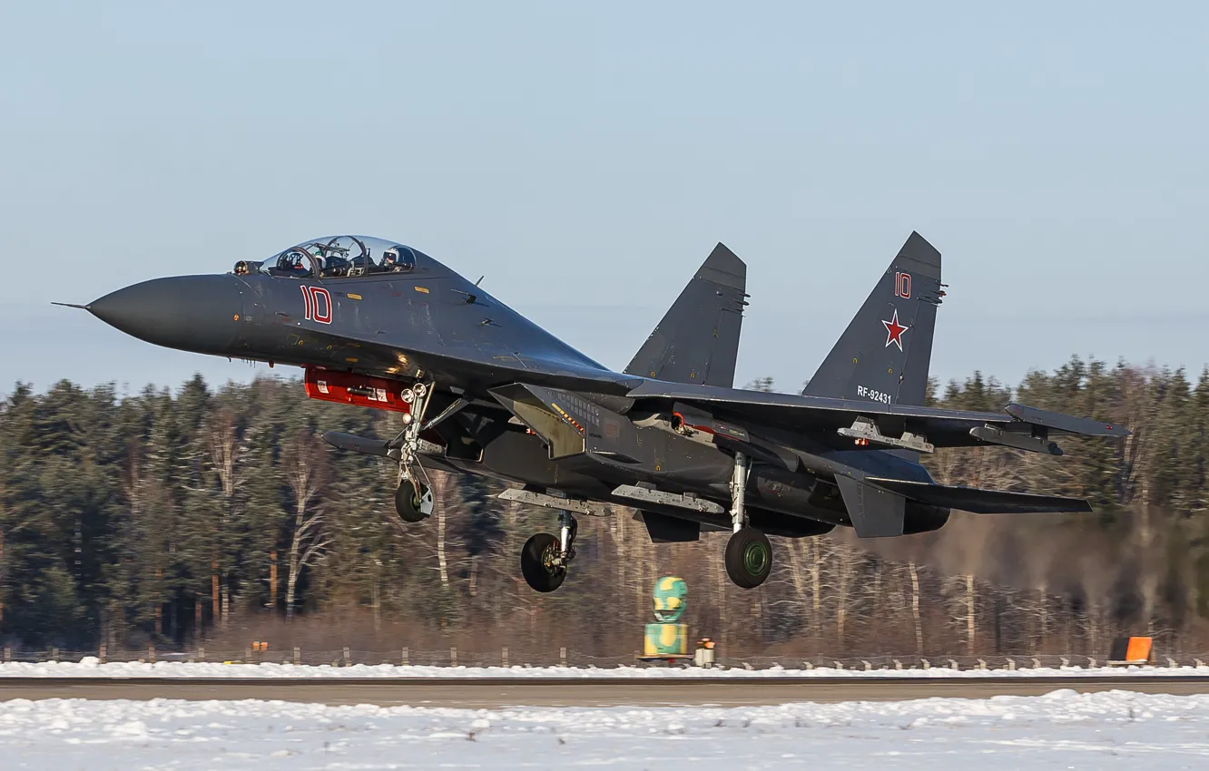 Photo wallpaper fighter, the airfield, the rise, Su-35, jet, multipurpose, super-maneuverable