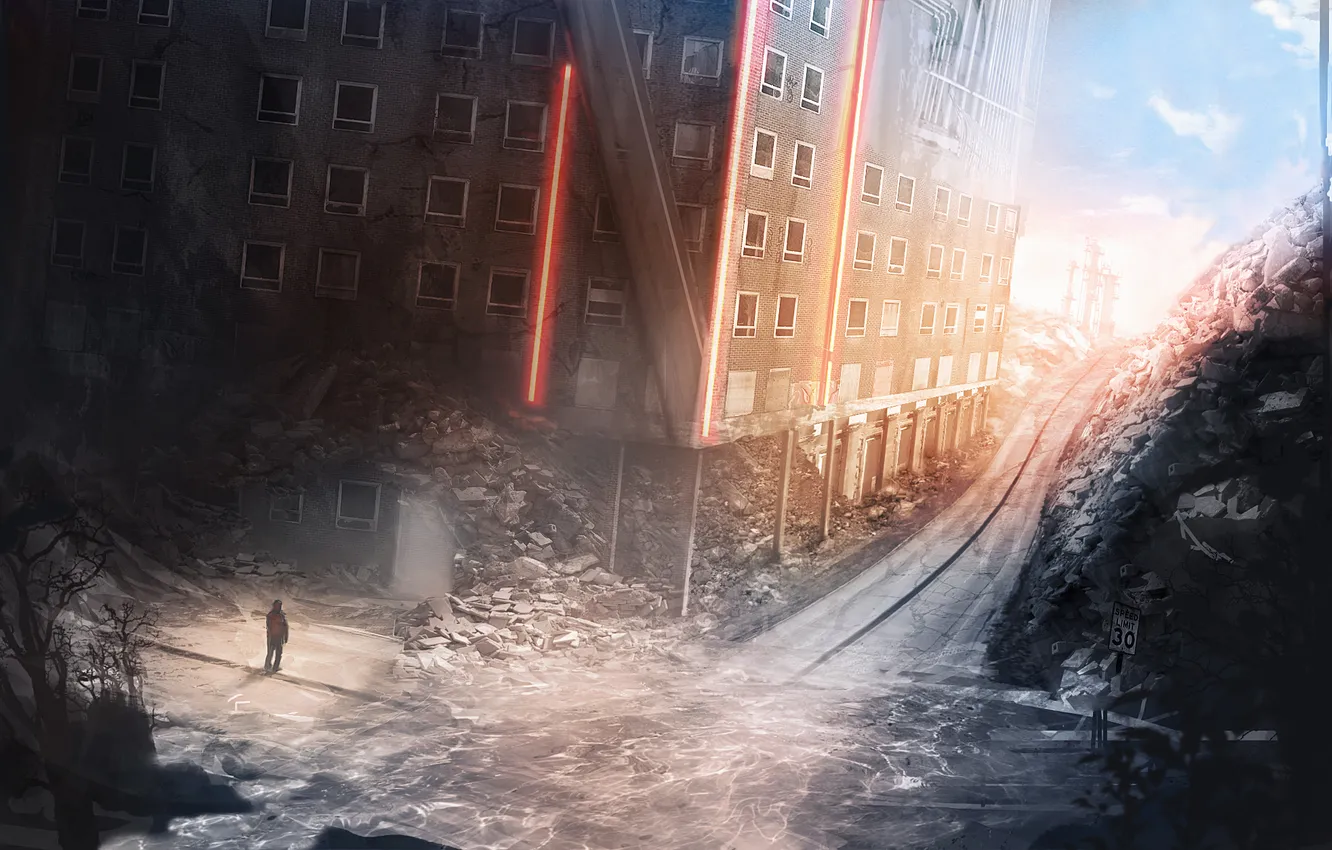 Photo wallpaper road, the city, street, Apocalypse, people, building