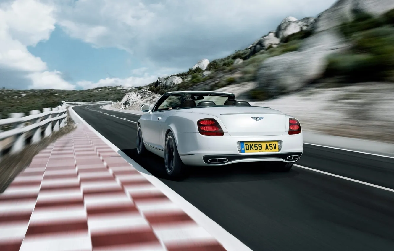 Photo wallpaper road, machine, white, Bentley, Continental, convertible, in motion