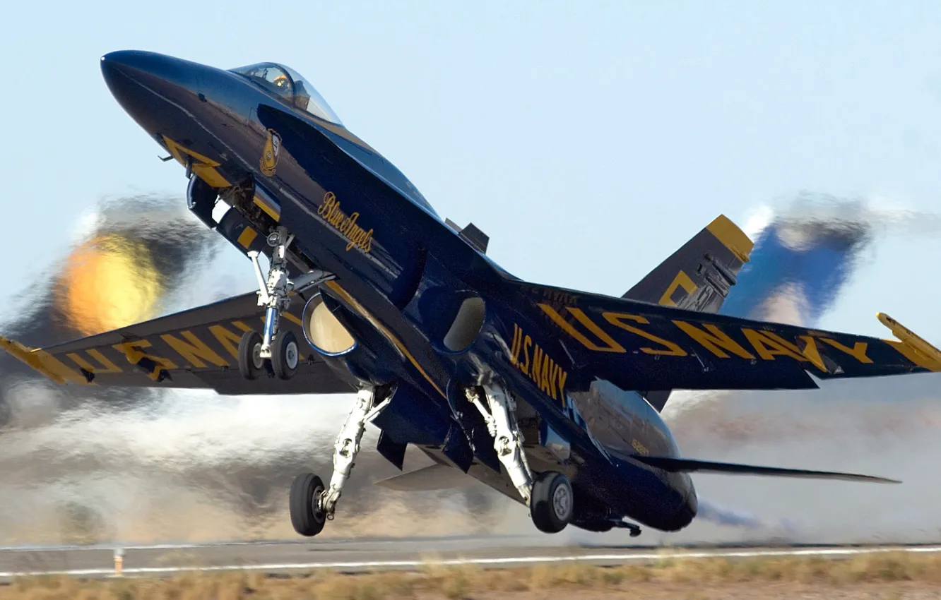 Photo wallpaper the rise, F-18, the angle of attack, blue angels