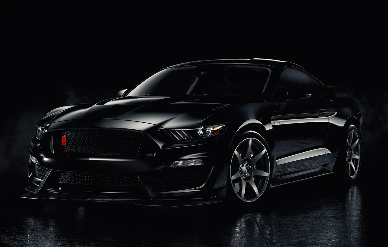 Photo wallpaper Mustang, Ford, Black, Smoke, Backgraund