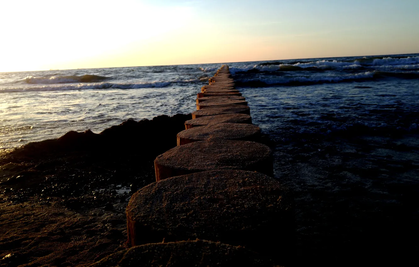 Photo wallpaper sea, wave, sunset