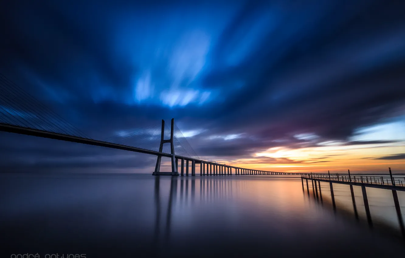 Photo wallpaper the city, river, morning, excerpt, Portugal, Lisbon, Tagus, Tahoe