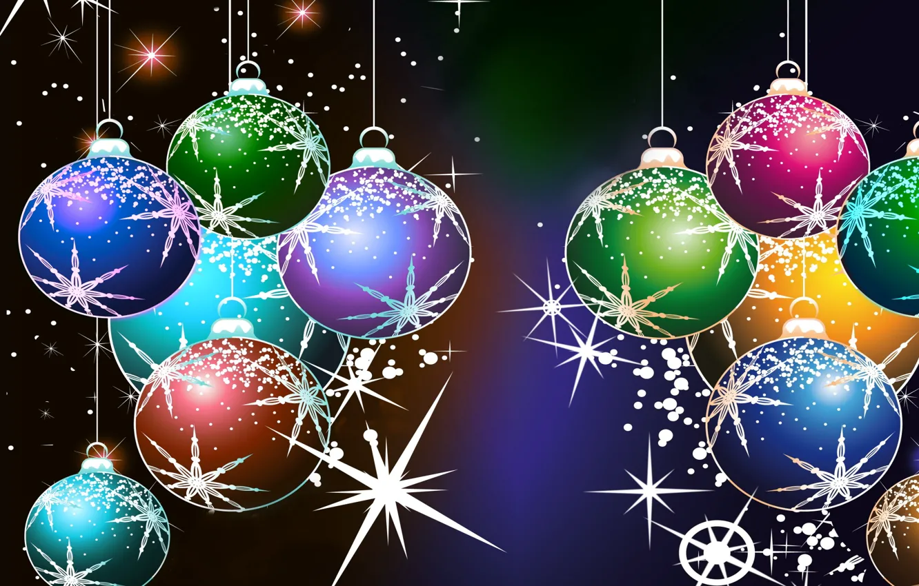 Photo wallpaper balls, snowflakes, color