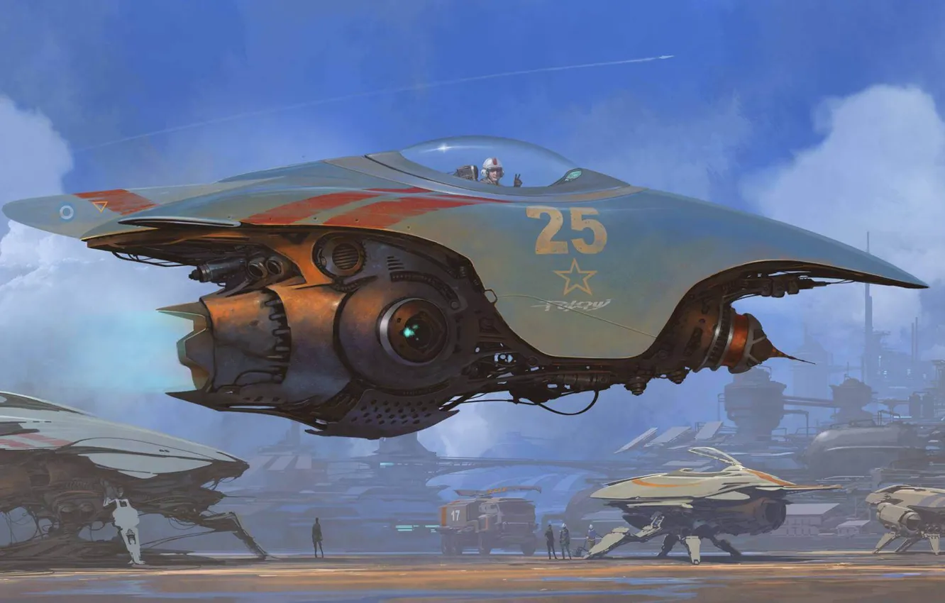 Photo wallpaper fiction, transport, figure, technique, fighter, art, pilot, airport