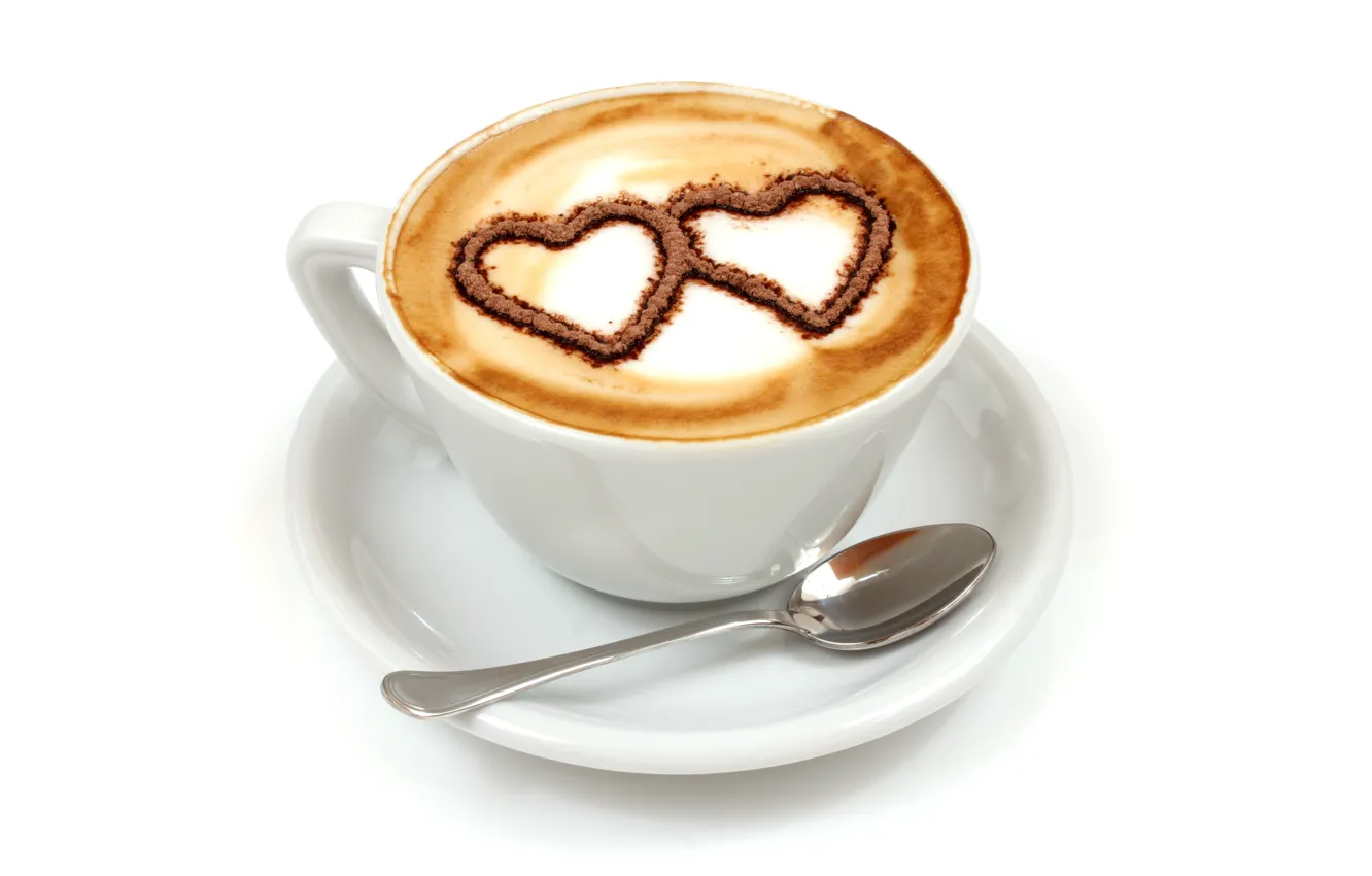 Photo wallpaper coffee, Breakfast, hearts, love, heart, cup, coffee