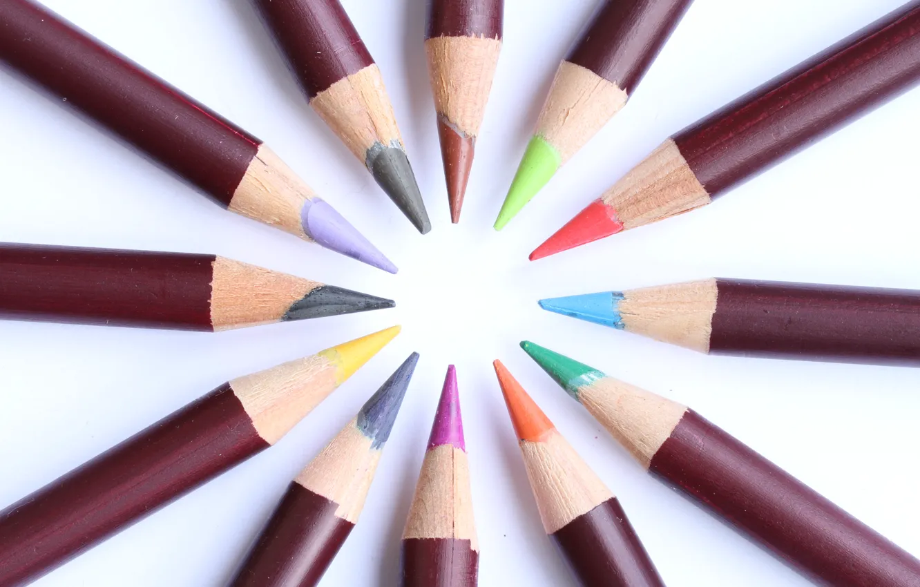 Photo wallpaper colored, round, pencils, stylus