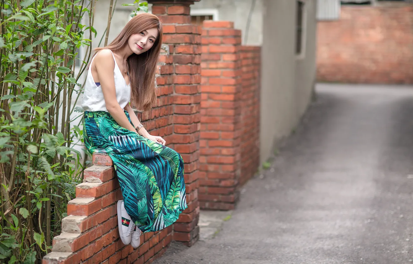 Photo wallpaper look, girl, smile, Asian