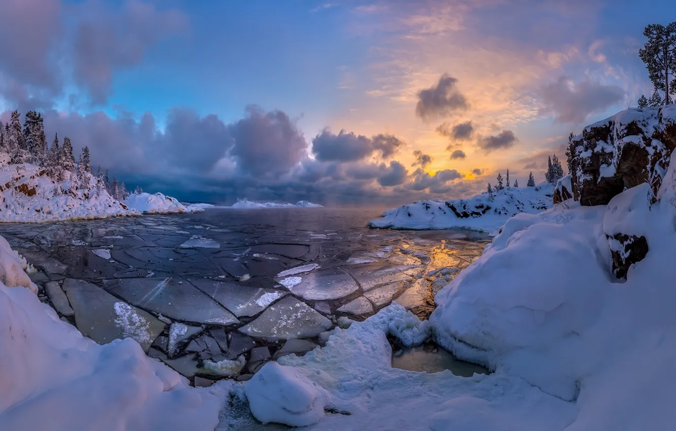 Photo wallpaper winter, snow, lake, ice, Lake Ladoga, Karelia, Fedor Lashkov
