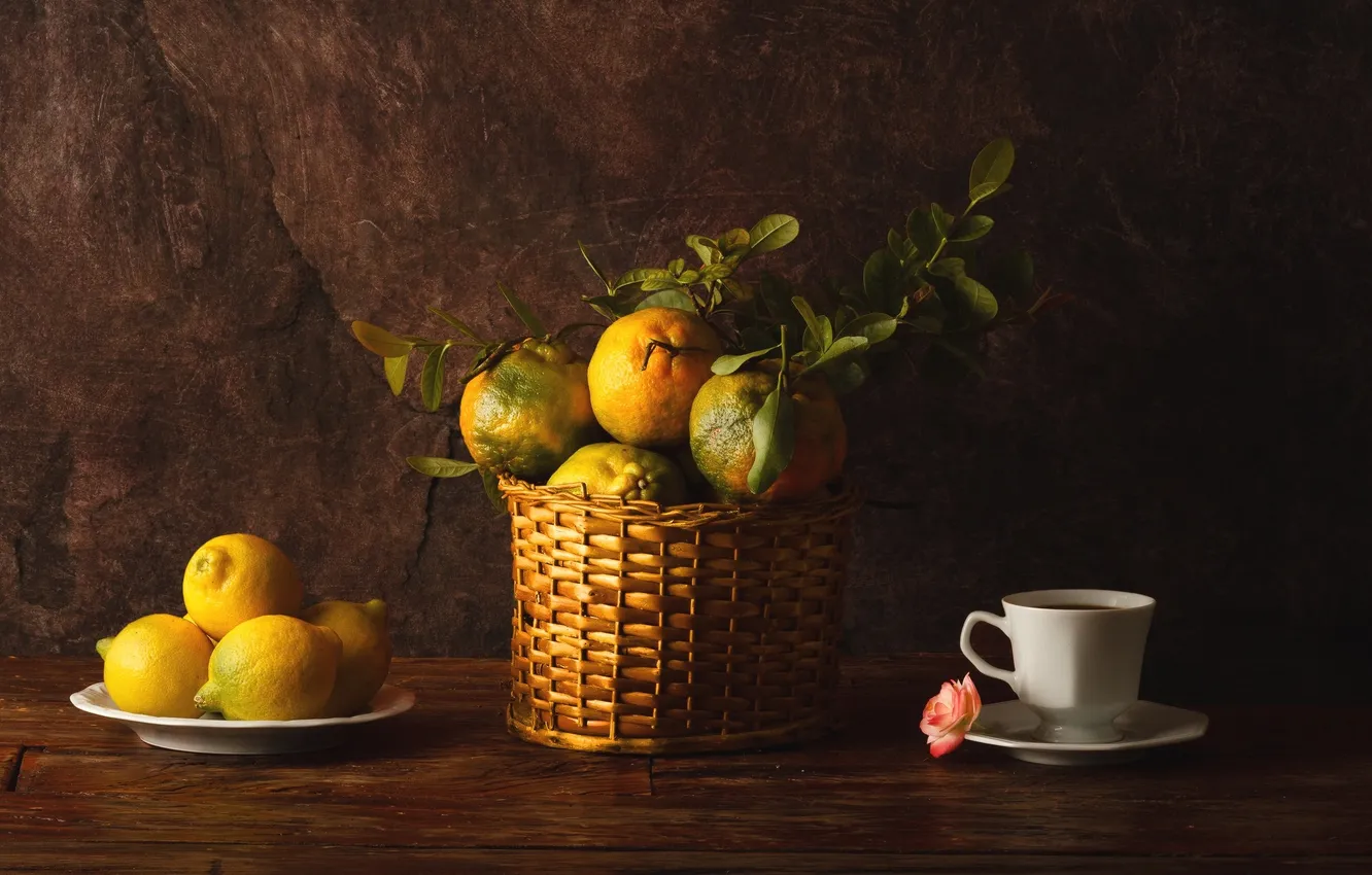Photo wallpaper lemon, citrus, still life, Cup, basket