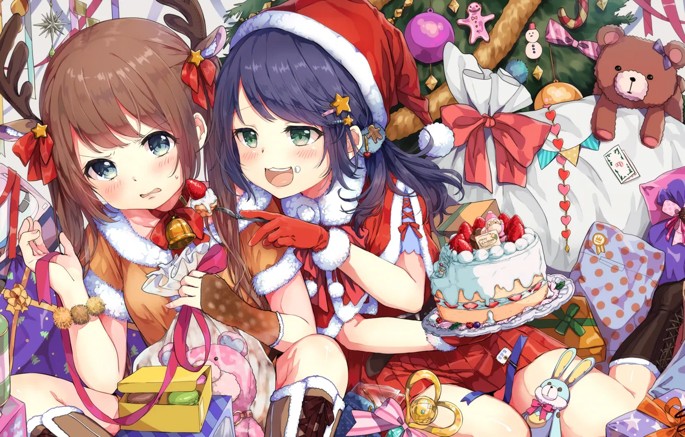 Photo wallpaper girls, new year, anime, sweets