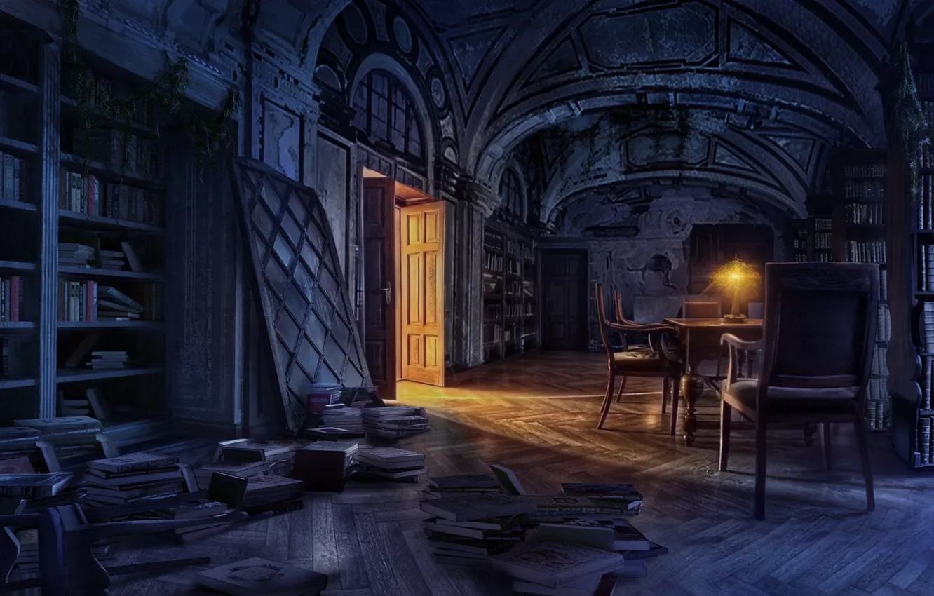 Photo wallpaper candles, the room, arch, old library