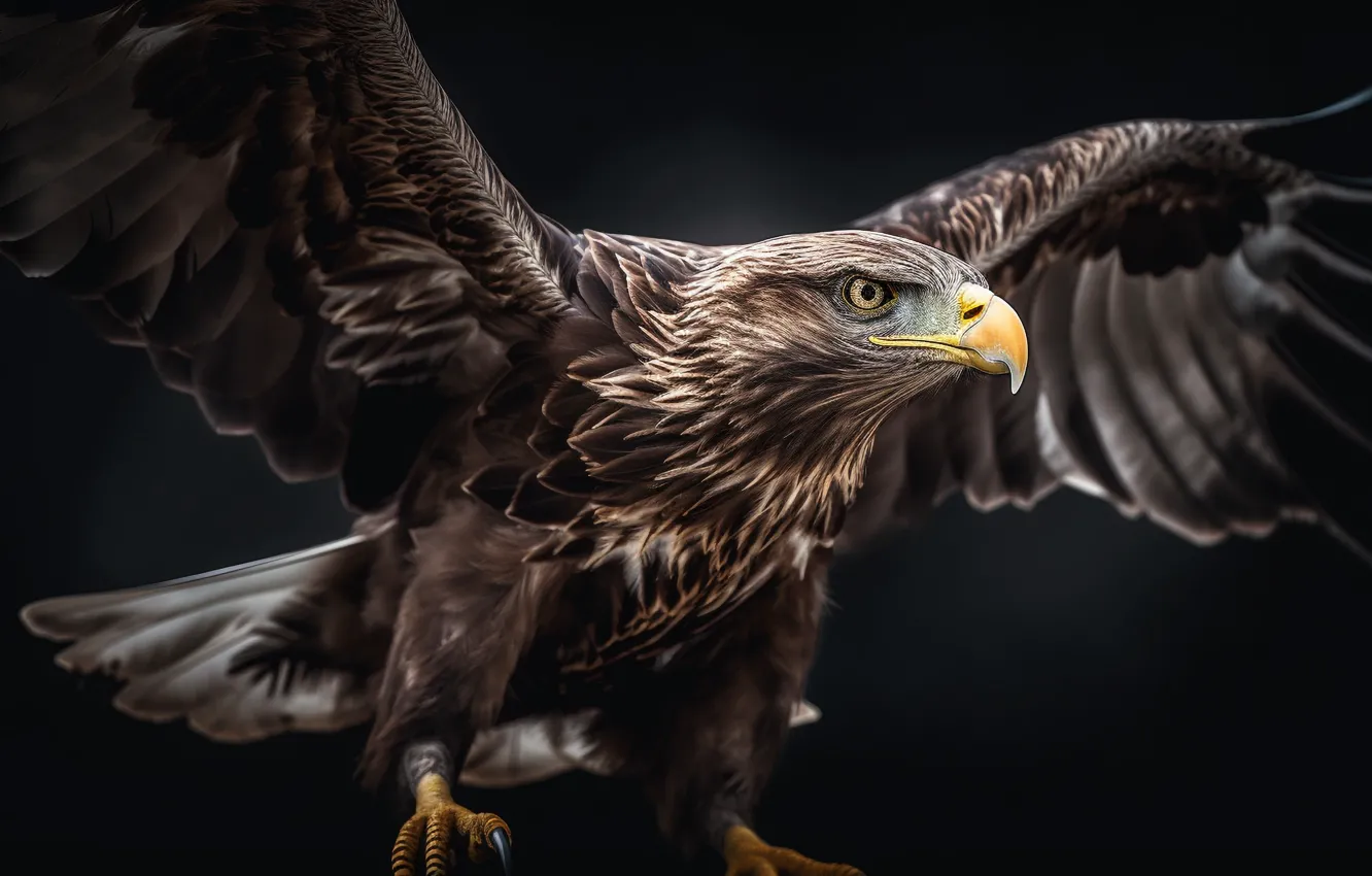 Photo wallpaper Look, Bird, Wings, Predator, The dark background, Digital art, Eagle, White-tailed eagle