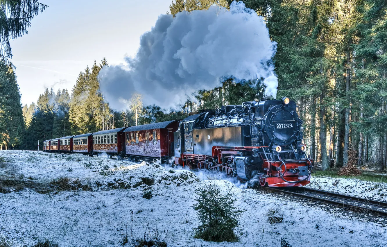Photo wallpaper winter, train, railroad