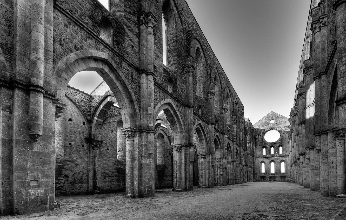 Photo wallpaper Church, Black and white, The ruins