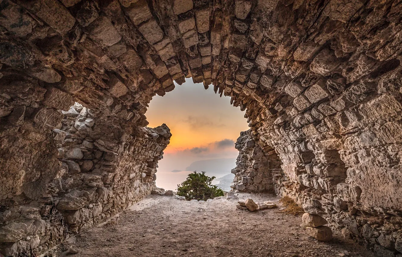 Photo wallpaper landscape, stones, rocks, cave, the tunnel