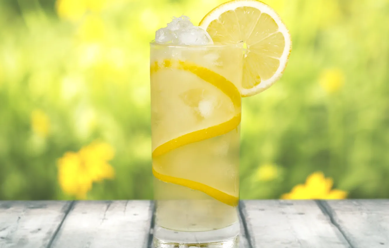 Photo wallpaper ice, glass, lemon, Board, drink, blur, lemonade