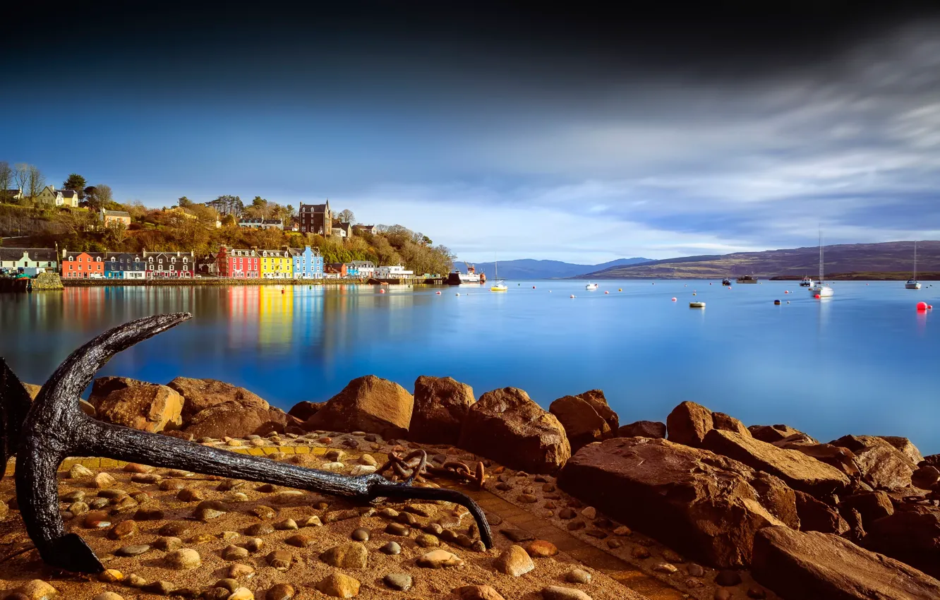 Photo wallpaper the city, shore, Bay, anchor, Tobermory Harbour