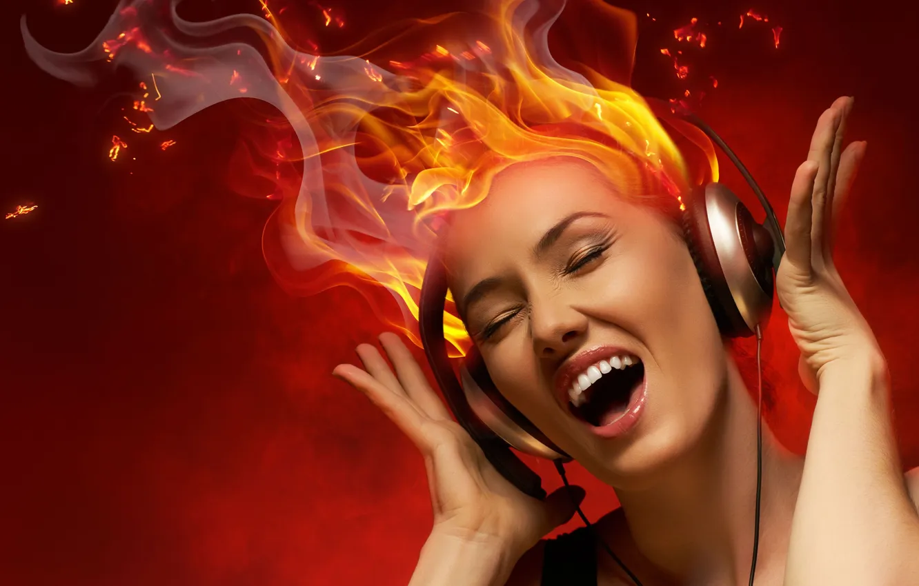 Photo wallpaper lights, headphones, singing