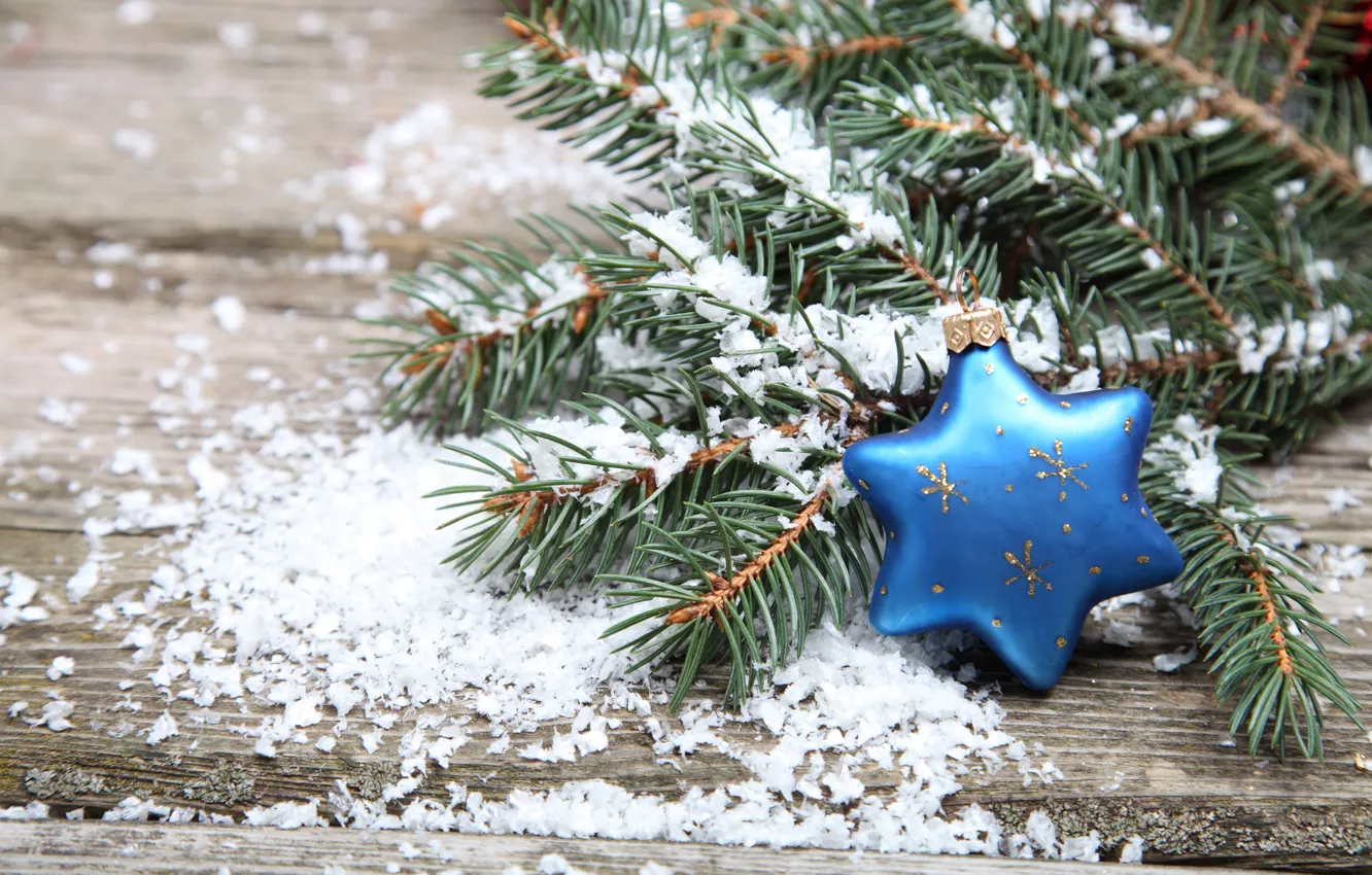 Photo wallpaper snow, tree, Christmas toy