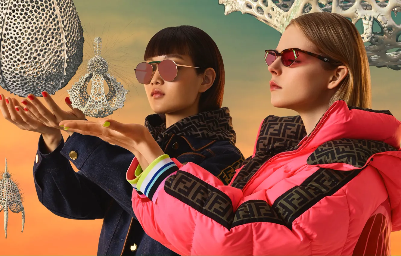 Photo wallpaper Girls, Hands, Two, Sunglasses, Fendi, Sunglasses, Capsule collection of glasses, Gentle Monster