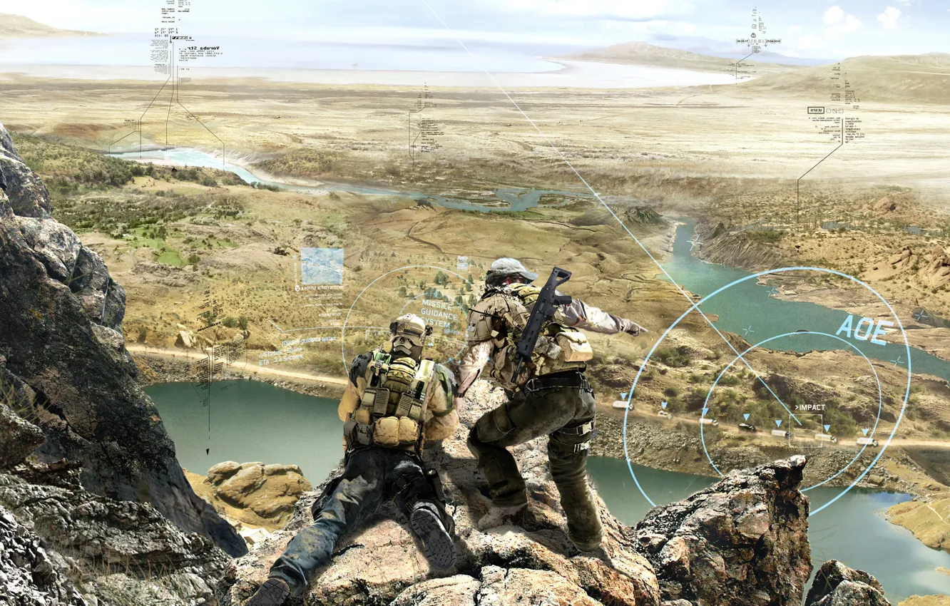 Photo wallpaper weapons, soldiers, hologram, tactics, squad Ghost, Ghost Recon: Future Soldier, Tom Clancy's