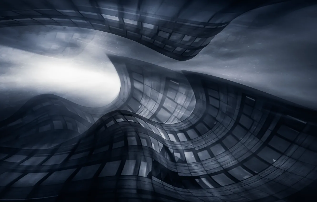 Photo wallpaper glass, abstraction, the city, building, architecture, changing reality