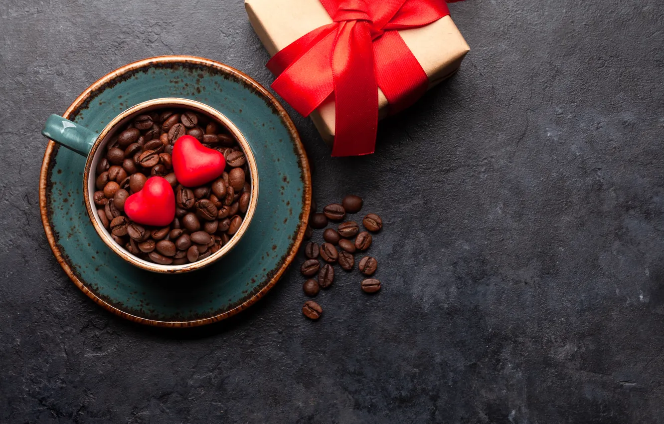 Photo wallpaper love, romance, heart, coffee, Cup, red, love, Valentine's day