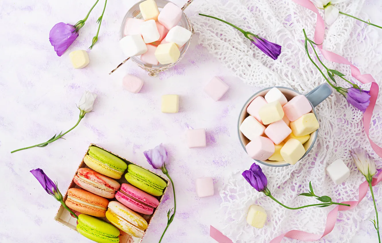 Photo wallpaper flowers, colorful, cake, dessert, pink, flowers, sweet, sweet