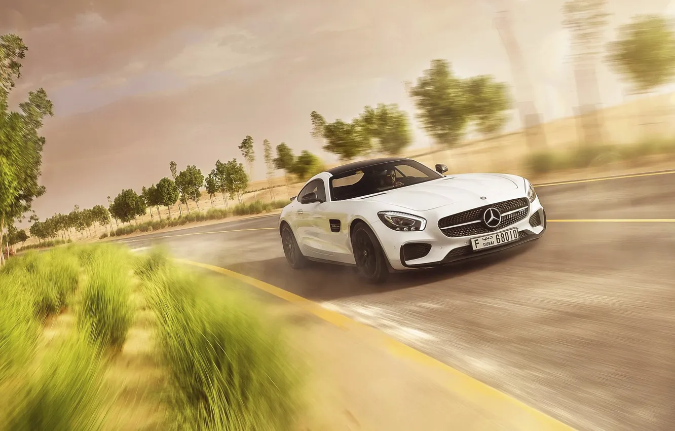 Photo wallpaper Mercedes-Benz, Speed, AMG, White, Road, Supercar, GT