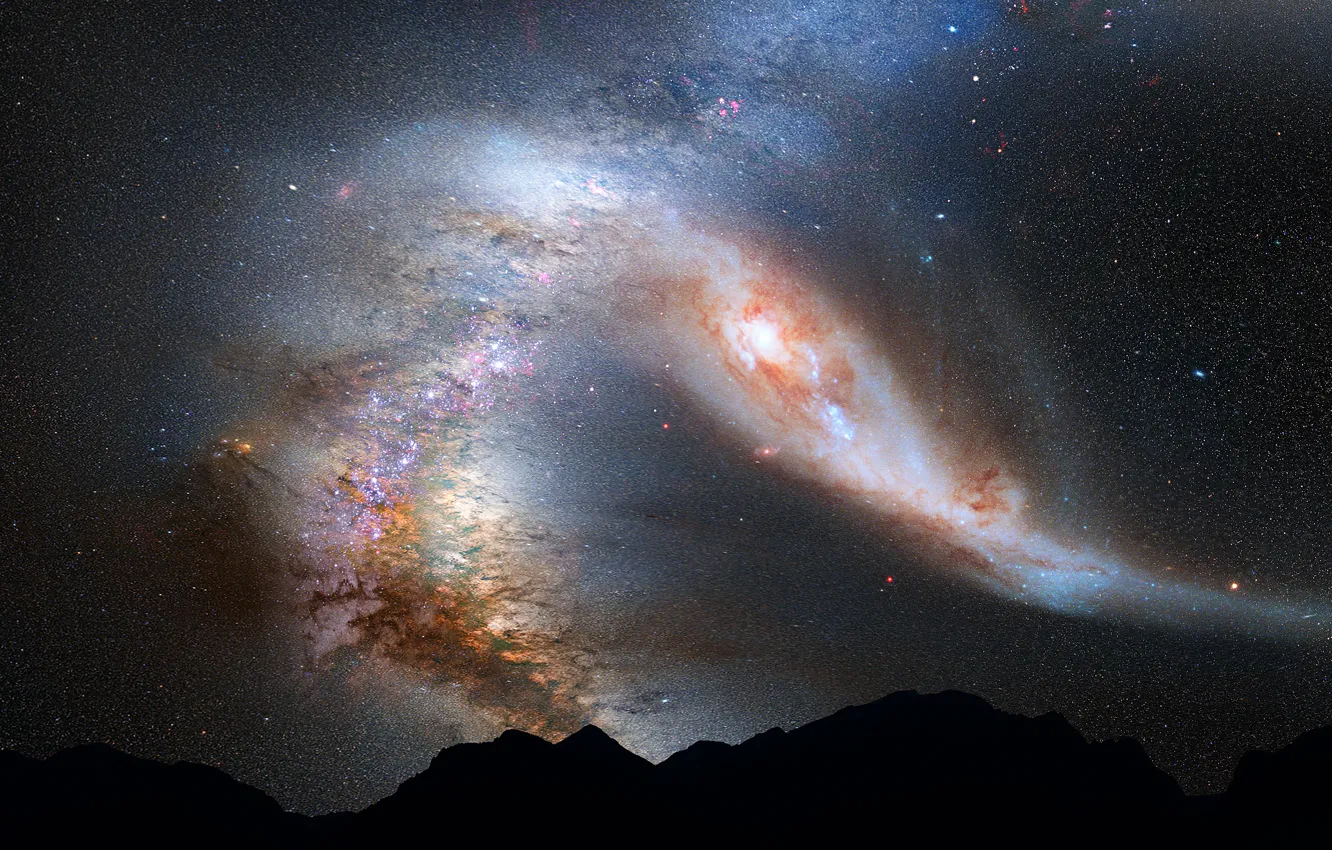 Photo wallpaper galaxy, The Milky Way, Andromeda, the merger, M31