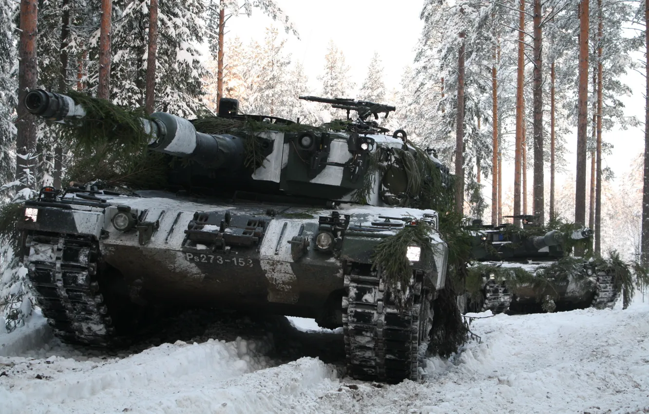 Photo wallpaper Leopard 2A6, German, Winter Forest, The Main Tank, Leopard 2