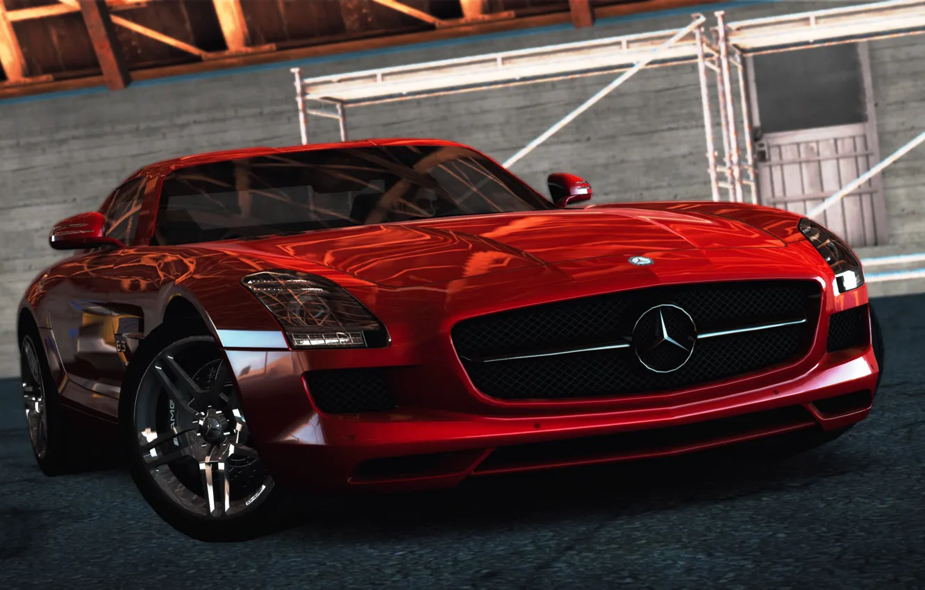 Photo wallpaper cars, Mercedes-Benz SLS AMG, NFS Hot Pursuit 2010, Ceej