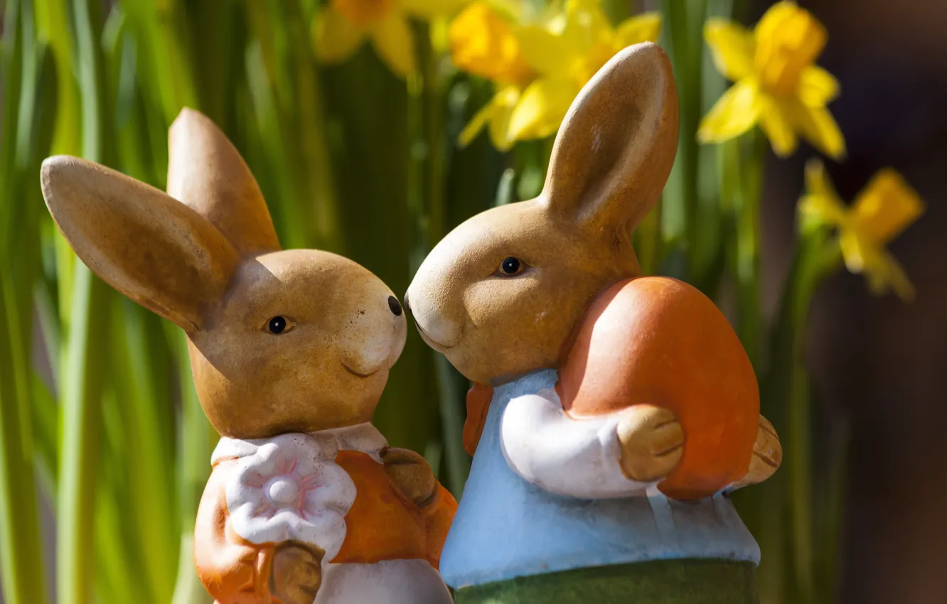 Photo wallpaper light, flowers, yellow, holiday, toy, eggs, spring, garden