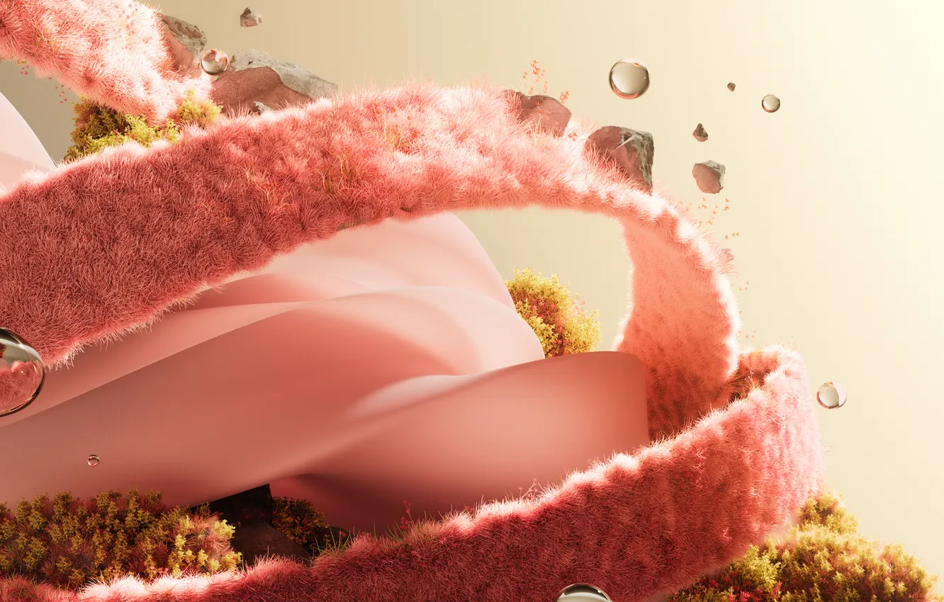 Photo wallpaper abstraction, curls, fluffy, abstract, pink, sphere, pink, spheres