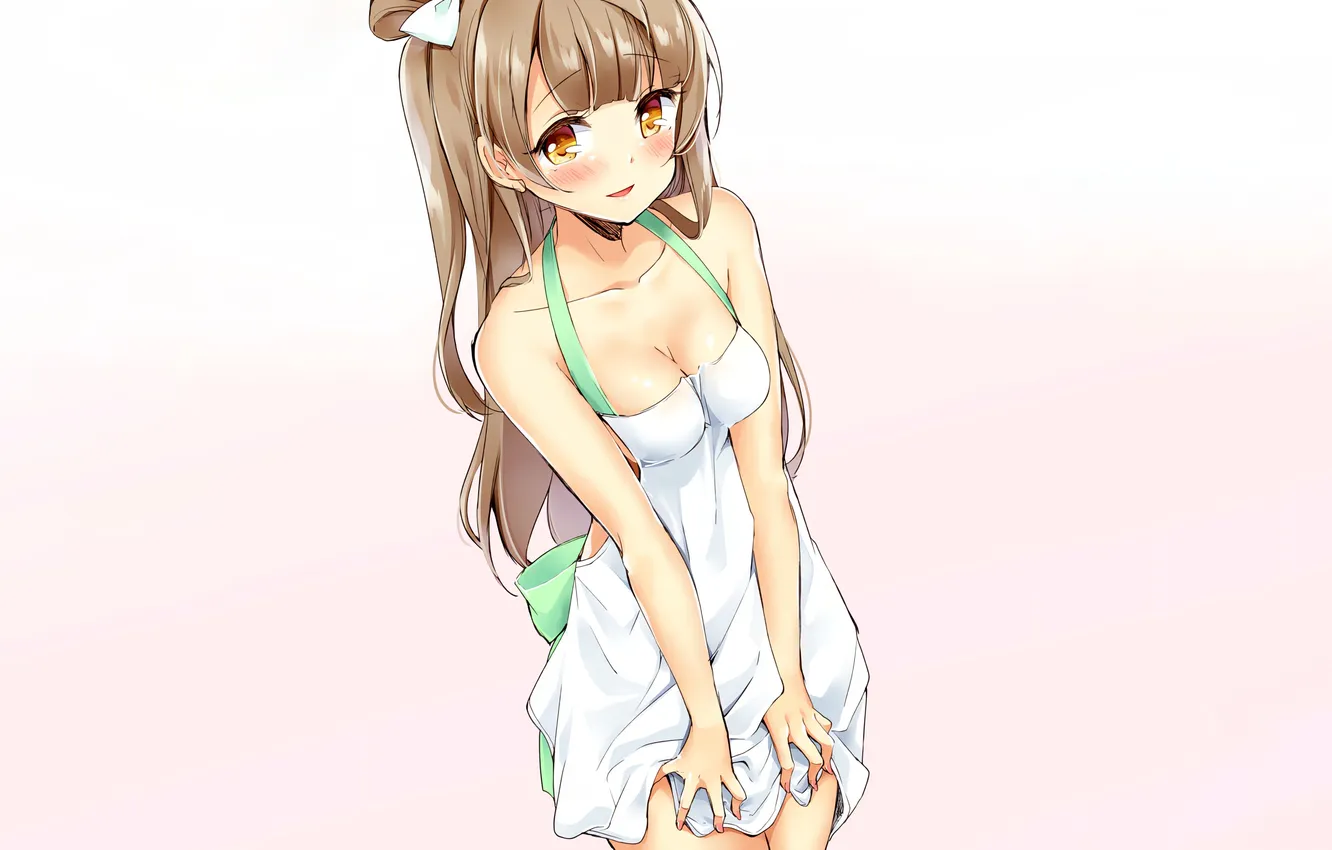 Photo wallpaper girl, sexy, cleavage, long hair, dress, brown hair, boobs, anime