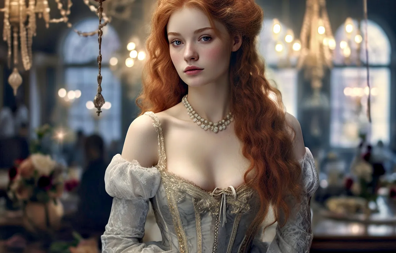 Photo wallpaper look, girl, light, decoration, pose, retro, table, lamp