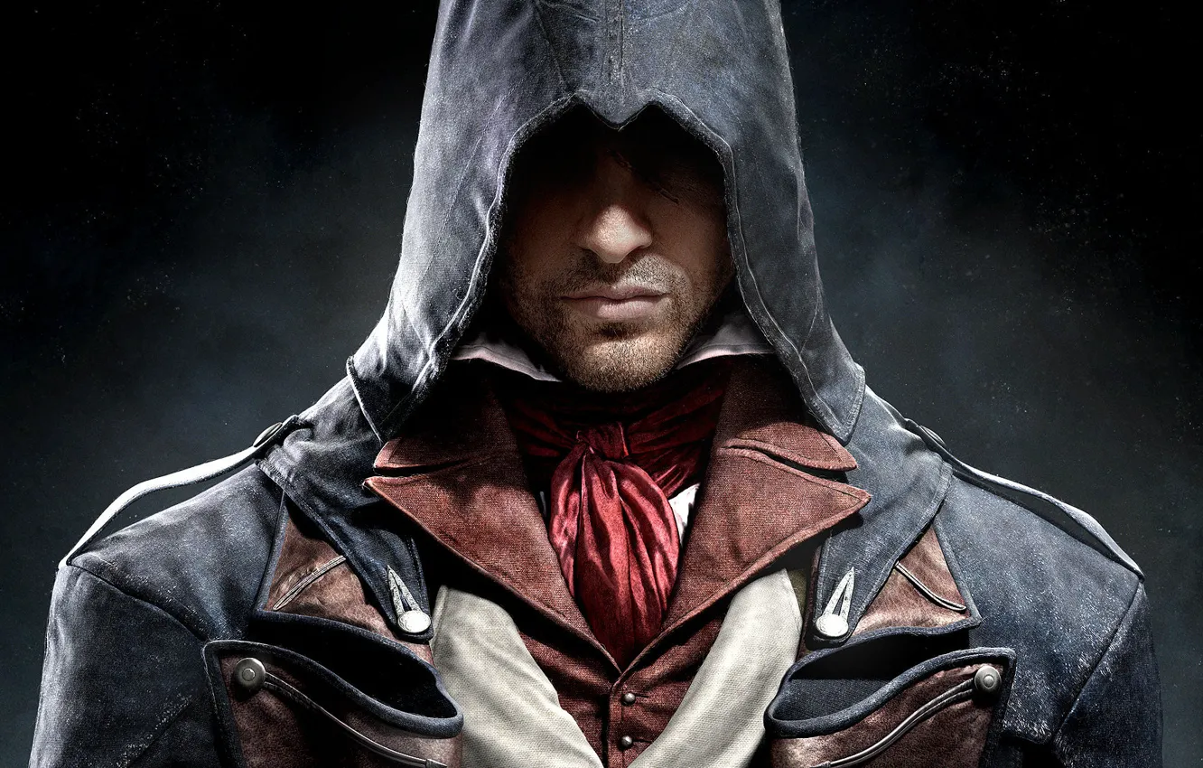 Photo wallpaper nose, lips, hood, fabric, bristles, scar, killer, Ubisoft