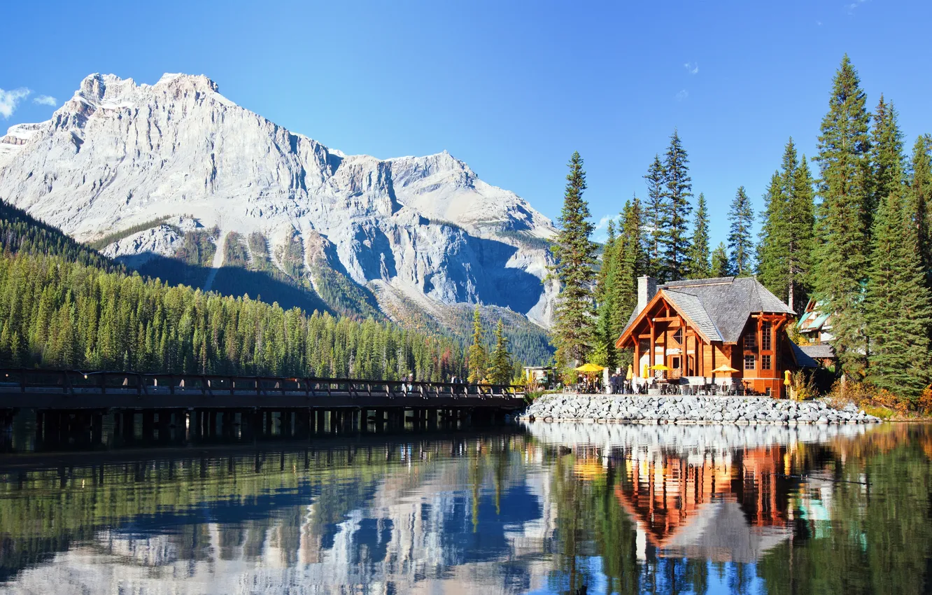 Photo wallpaper greens, water, trees, landscape, mountains, nature, lake, reflection