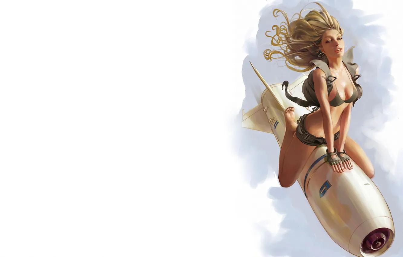 Photo wallpaper retro, rocket, blonde