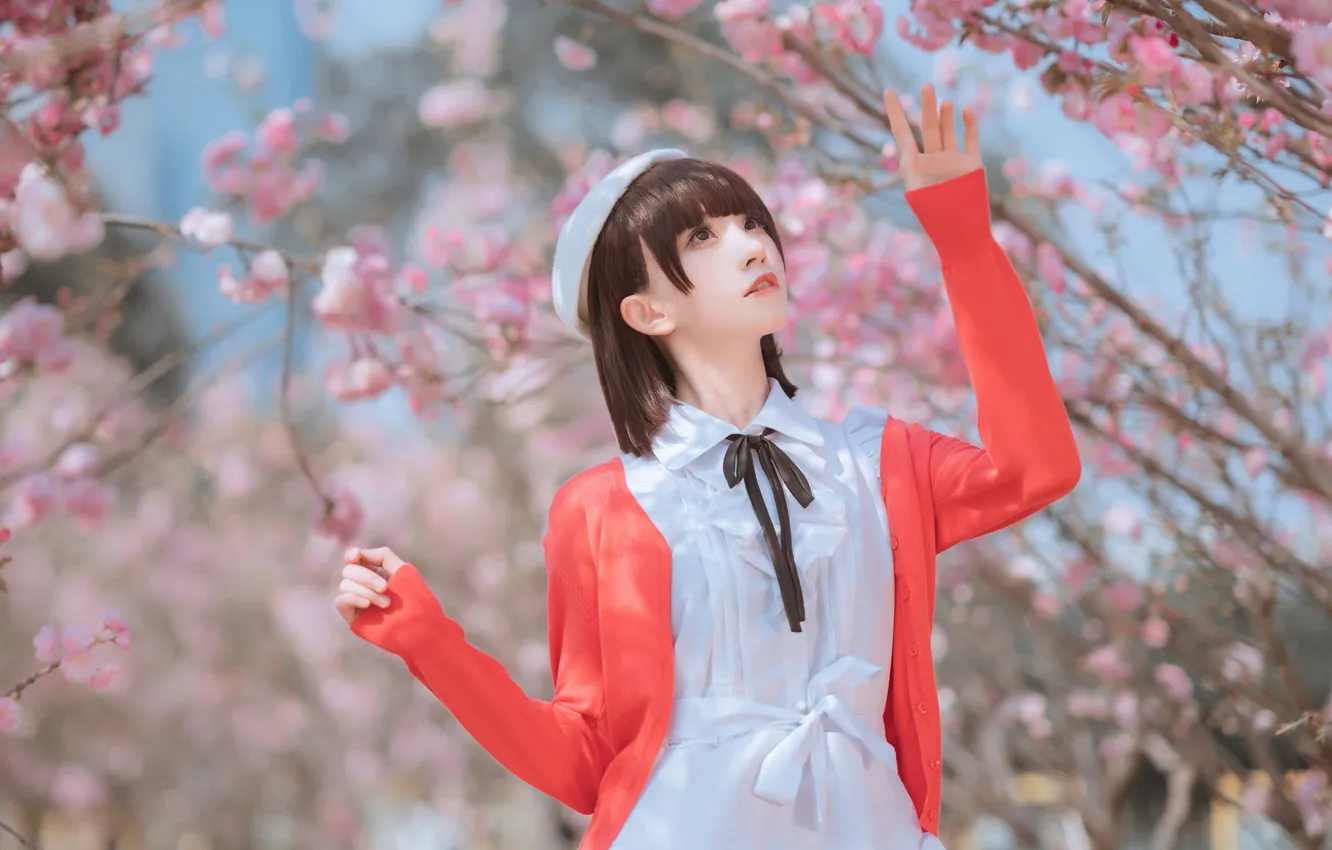 Photo wallpaper woman, flowers, beautiful, model, pretty, asian, cute, sunlight