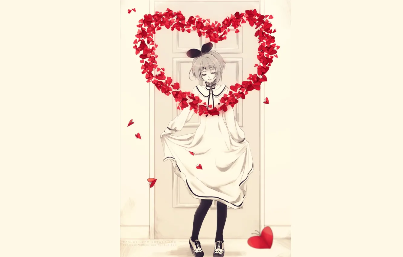 Photo wallpaper heart, the door, Girl, hearts, bow