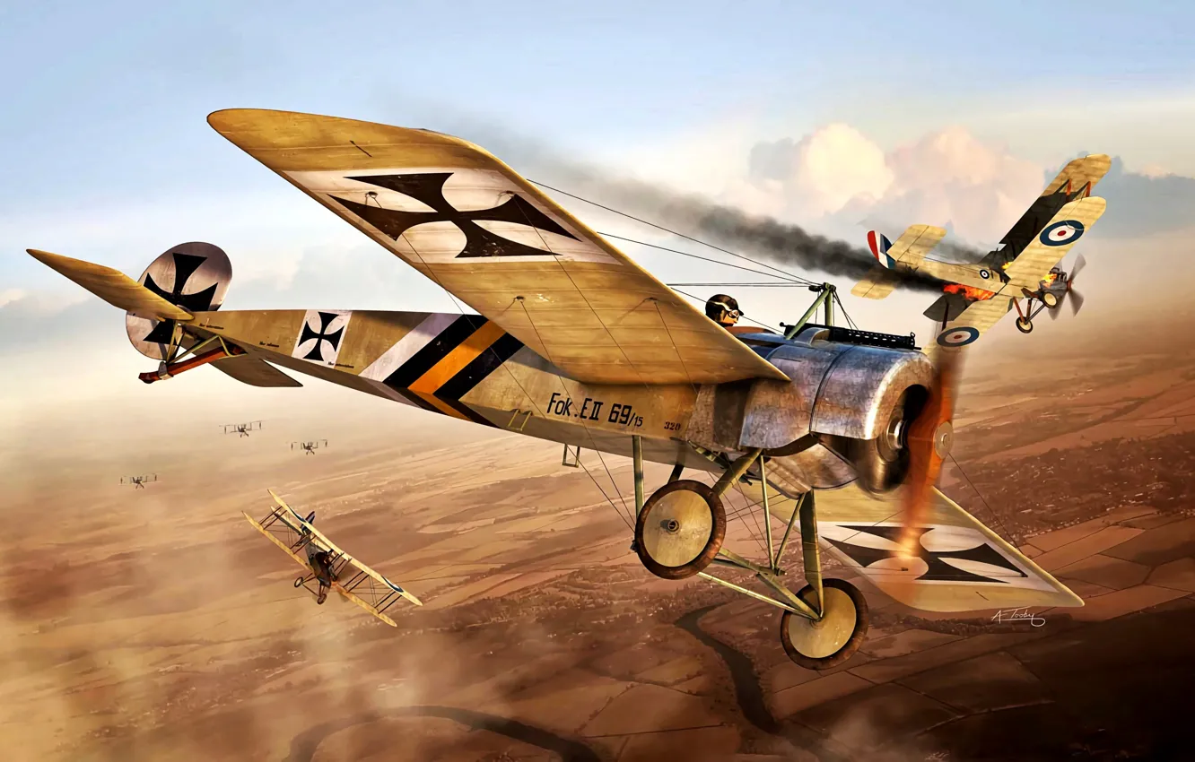 Photo wallpaper Fokker, monoplane, WWI, German, Fokker E.II, Bracing, Air forces