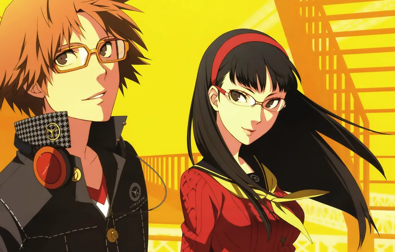 Photo wallpaper girl, yellow, background, the game, anime, art, guy, Person 4