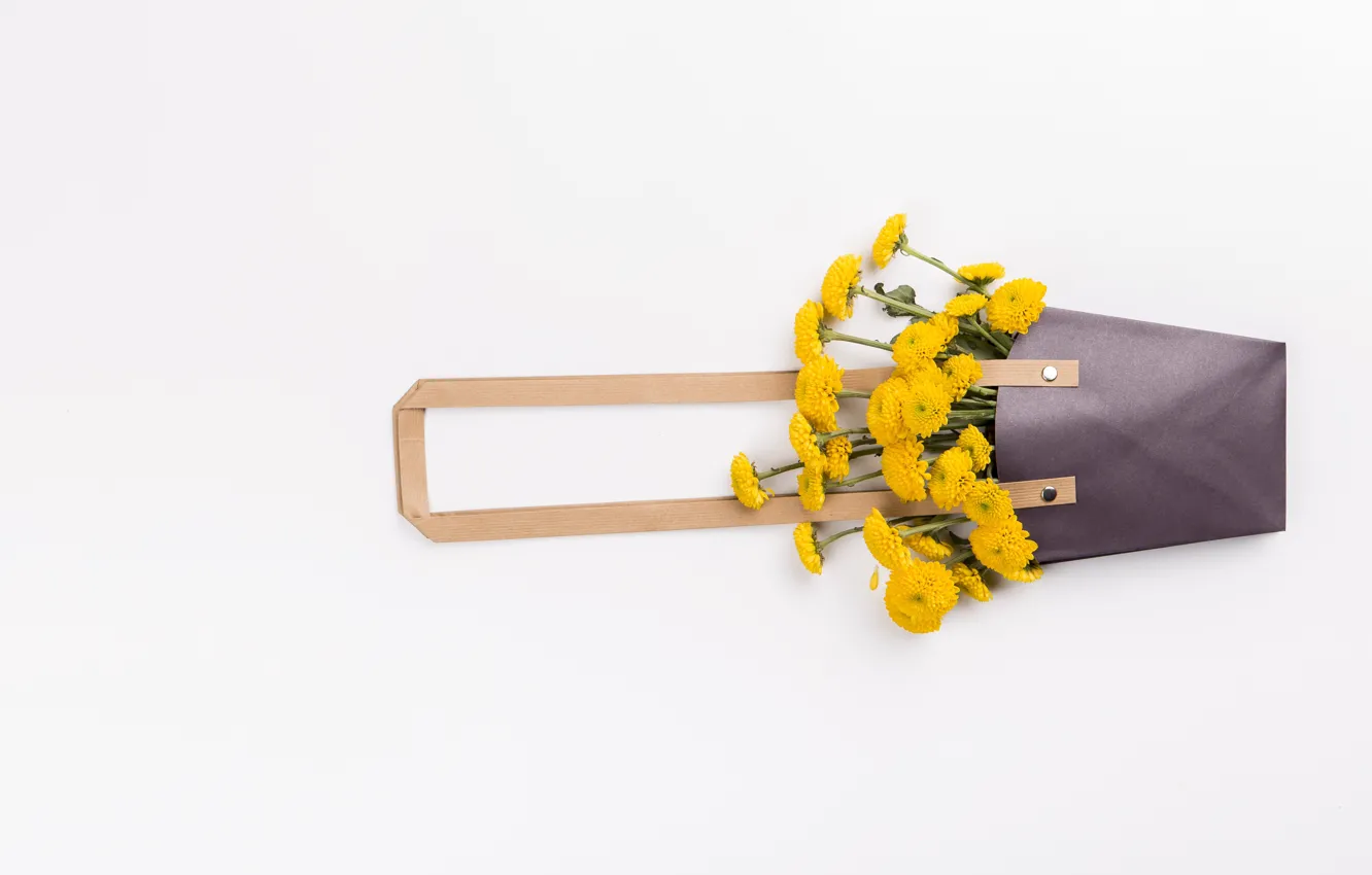 Photo wallpaper flowers, yellow, bouquet, handbag, Daisy
