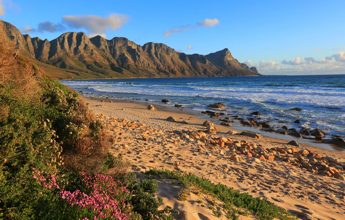 Photo wallpaper sand, sea, stones, rocks, coast, South Africa, Overberg