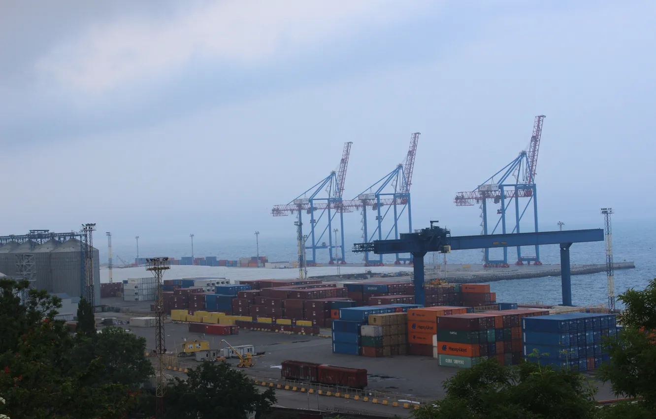 Photo wallpaper crane, port, container