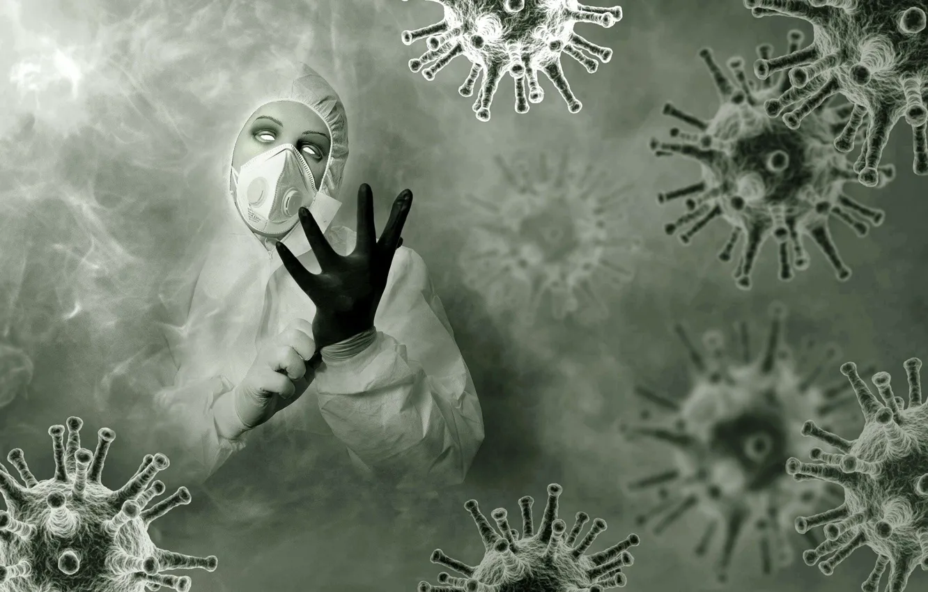 Photo wallpaper biology, mask, gloves, virus, bacteria, HIMCOLIN
