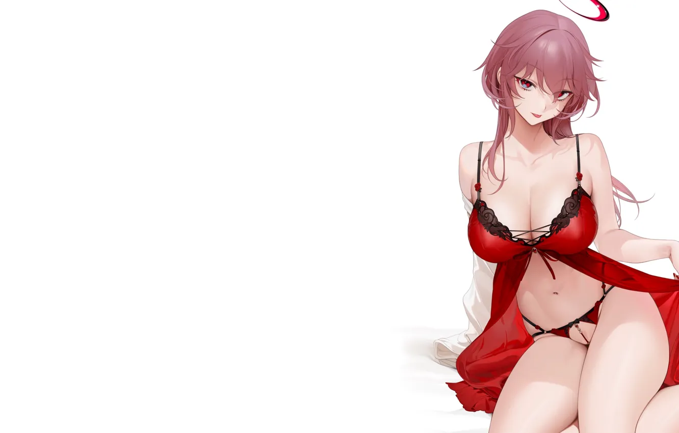 Photo wallpaper girl, Halo, hot, sexy, panties, boobs, anime, red eyes